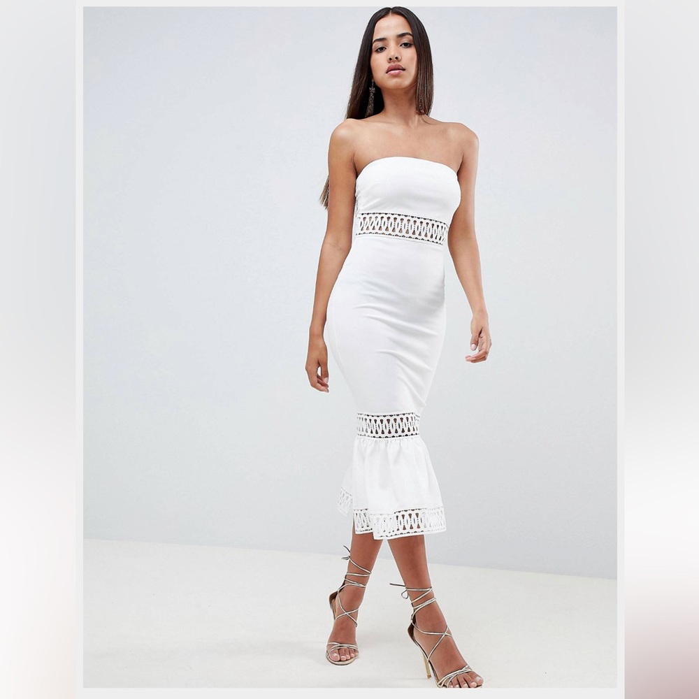 White bandeau trim Bridal occasion midi dress